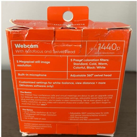 onn 1440P Webcam with Autofocus and Built-in Microphone, Adjustable,Black - Picture 7 of 7